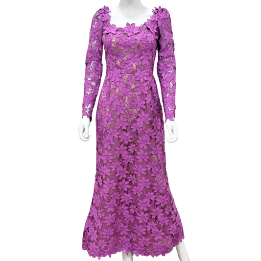 Oscar de la Renta Purple Floral Lace Maxi Dress, 8