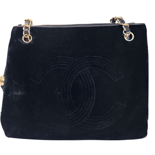 Chanel Black Velour Decacoco Shoulder Bag (1991-1994) (Vintage)