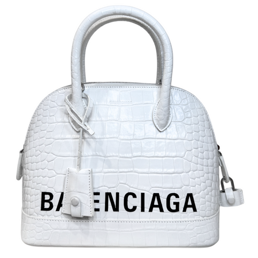 Balenciaga White Croc Embossed Valle Top Handle Bag