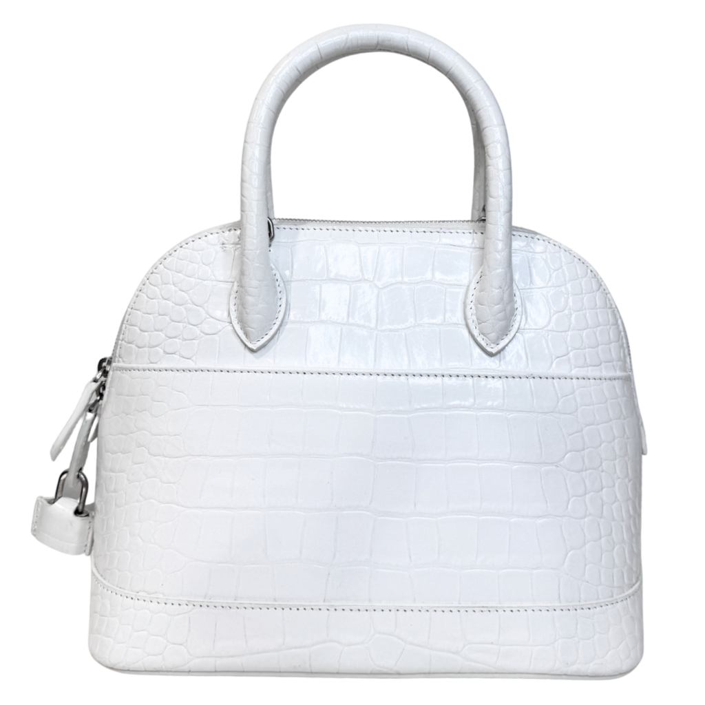 Balenciaga White Croc Embossed Valle Top Handle Bag