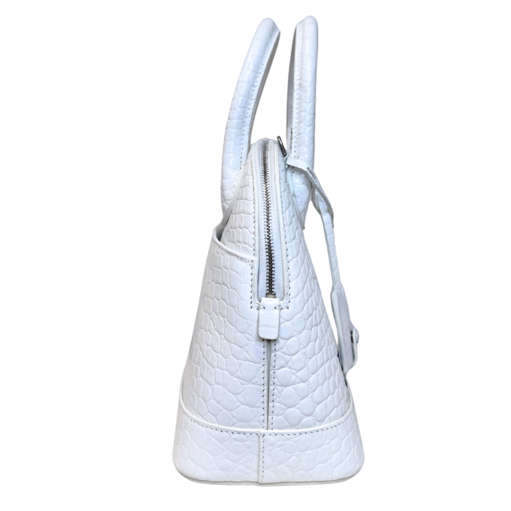 Balenciaga White Croc Embossed Valle Top Handle Bag