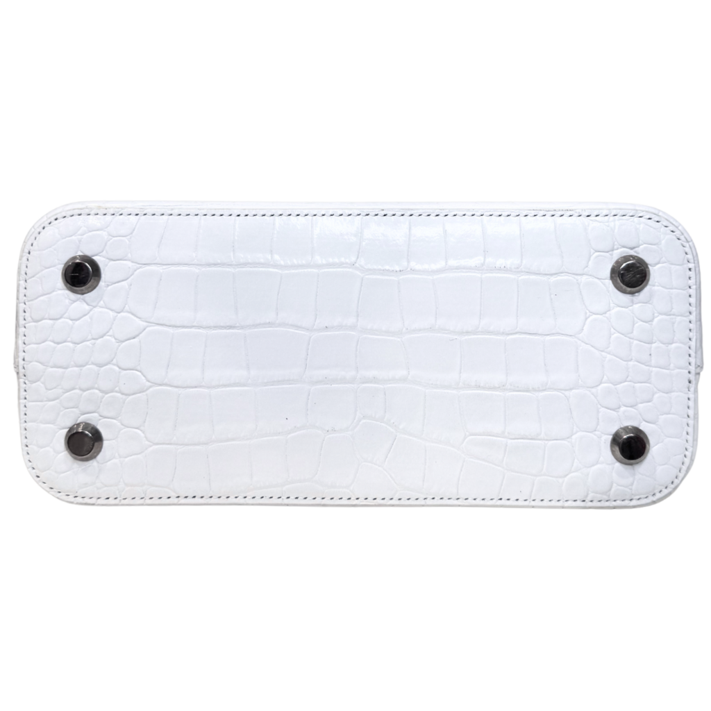 Balenciaga White Croc Embossed Valle Top Handle Bag