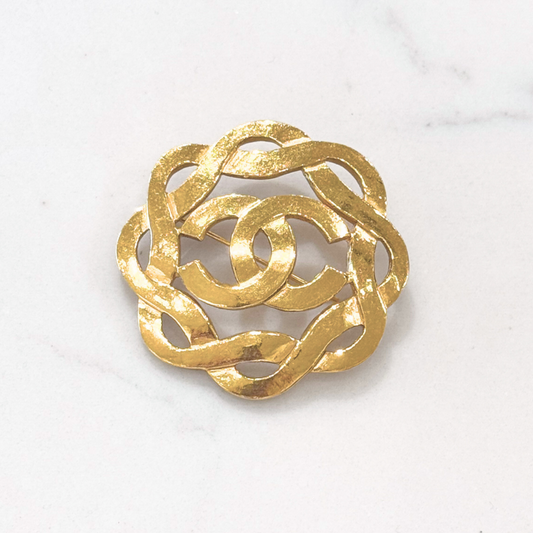 Chanel Gold Tone Wavy CC Brooch (Spring 1997)