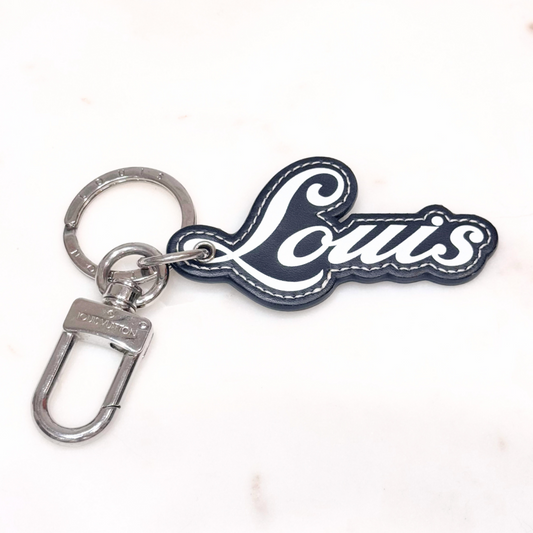 Louis Vuitton Black & White Louis Leather Charm Key Chain