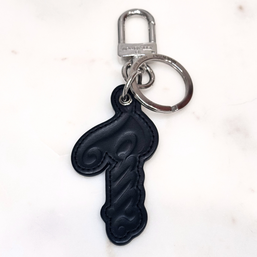 Louis Vuitton Black & White Louis Leather Charm Key Chain