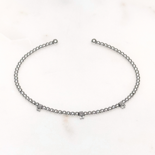 Buccellati-Inspired Bangle Cuff with Diamonds & 18K White Gold