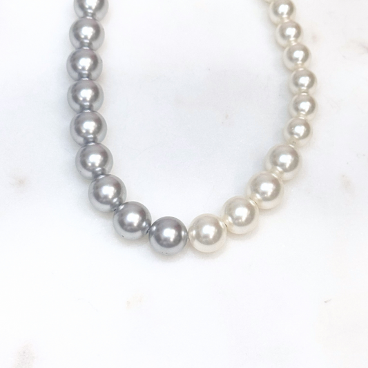 Chanel Gray & White Faux Pearl Necklace