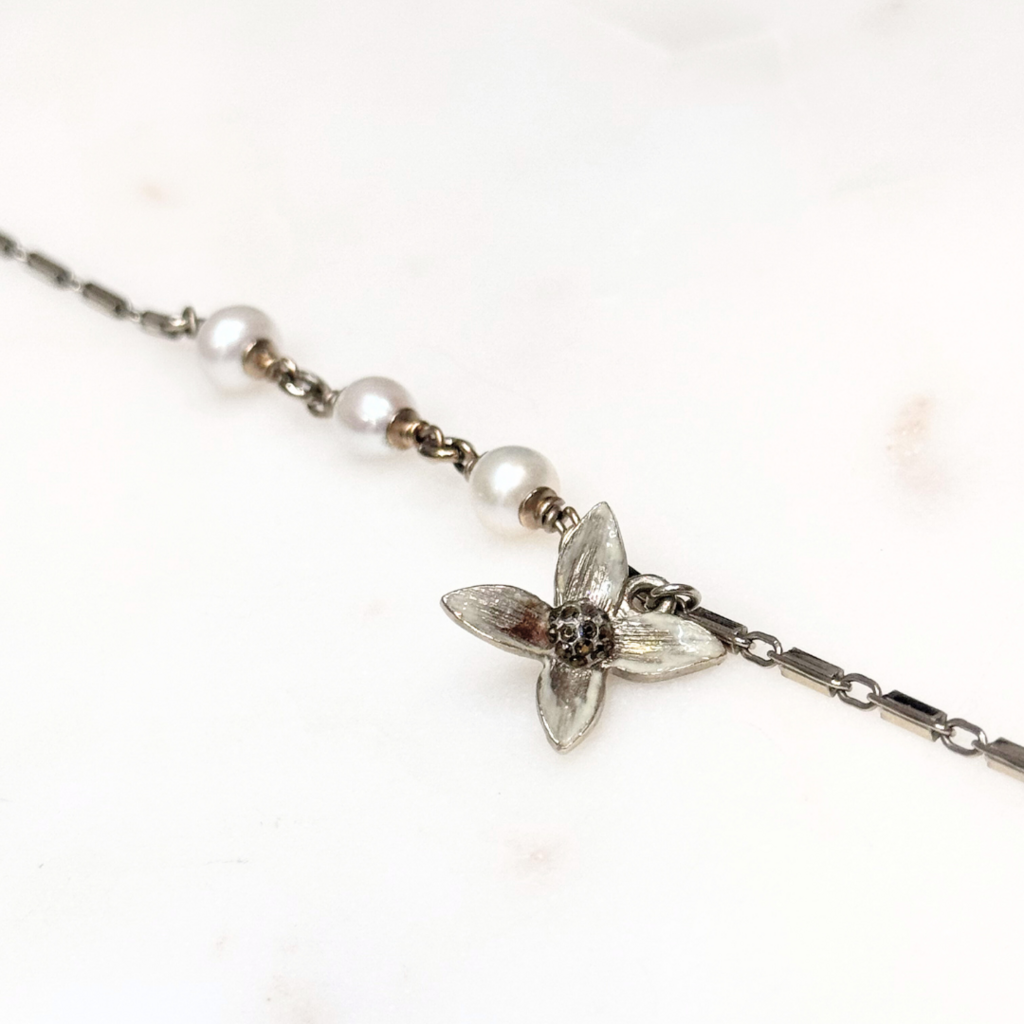 Chanel Gold CC Leaves & Flowers Pearl Charm Necklace