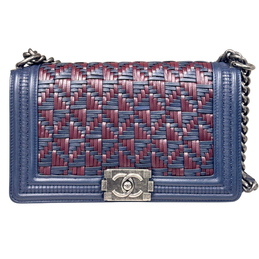 Chanel LeBoy Navy & Burgundy Woven Old Medium