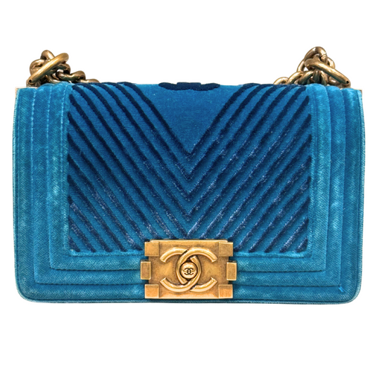 Chanel LeBoy Teal Green Velvet Quilted Bag