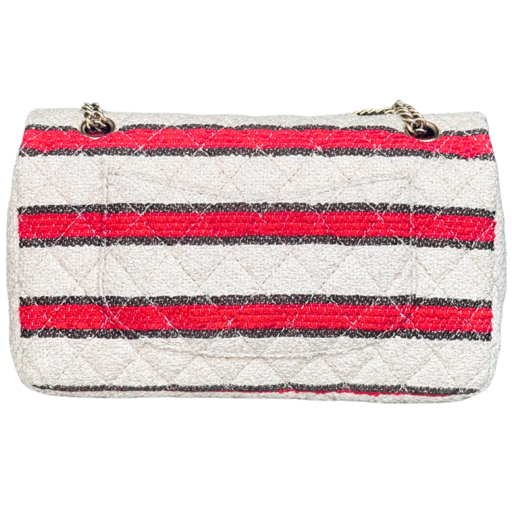 Chanel Red & Cream Striped Double Flap