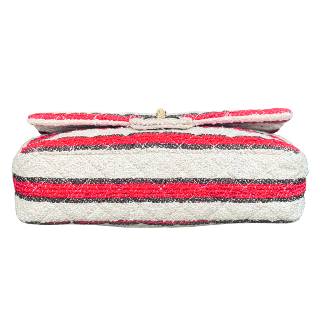 Chanel Red & Cream Striped Double Flap