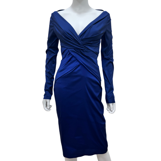 Talbot Runhof Blue Poly Blend Ruched Waist Dress, 6 (NWT)