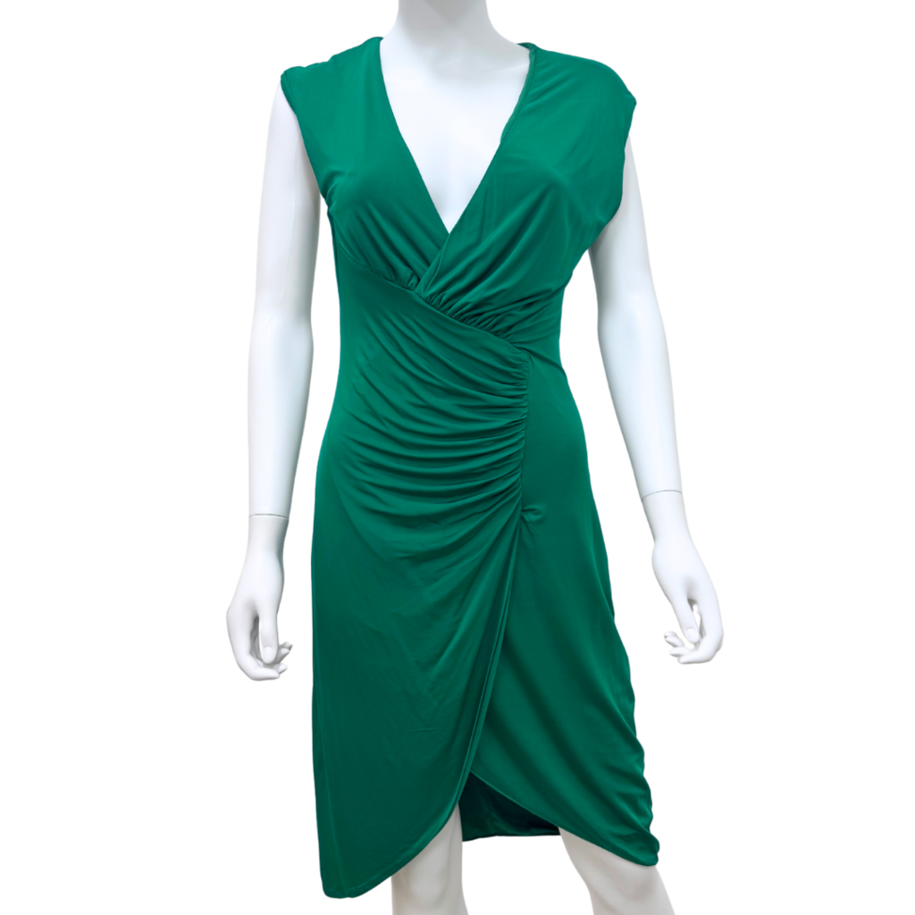 Roberto Cavalli Green Gathered Front Midi Dress, 44