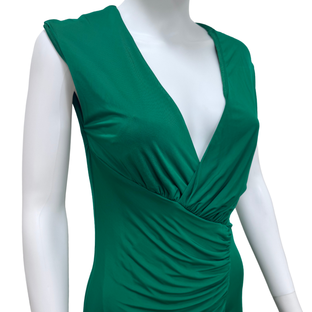 Roberto Cavalli Green Gathered Front Midi Dress, 44