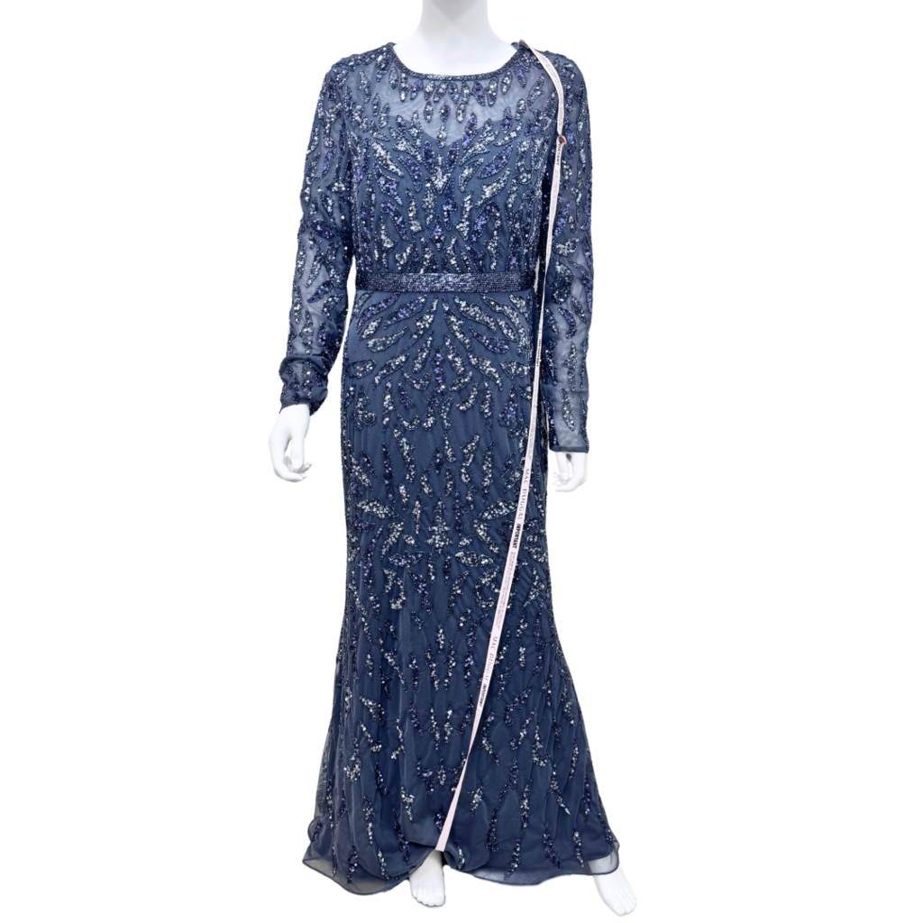 Mac Duggal Grey Mesh and Sequin Long Sleeve Gown, 12