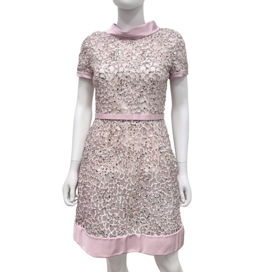 Oscar de la Renta Pink Sequin Silk Dress, 6 (NWT)