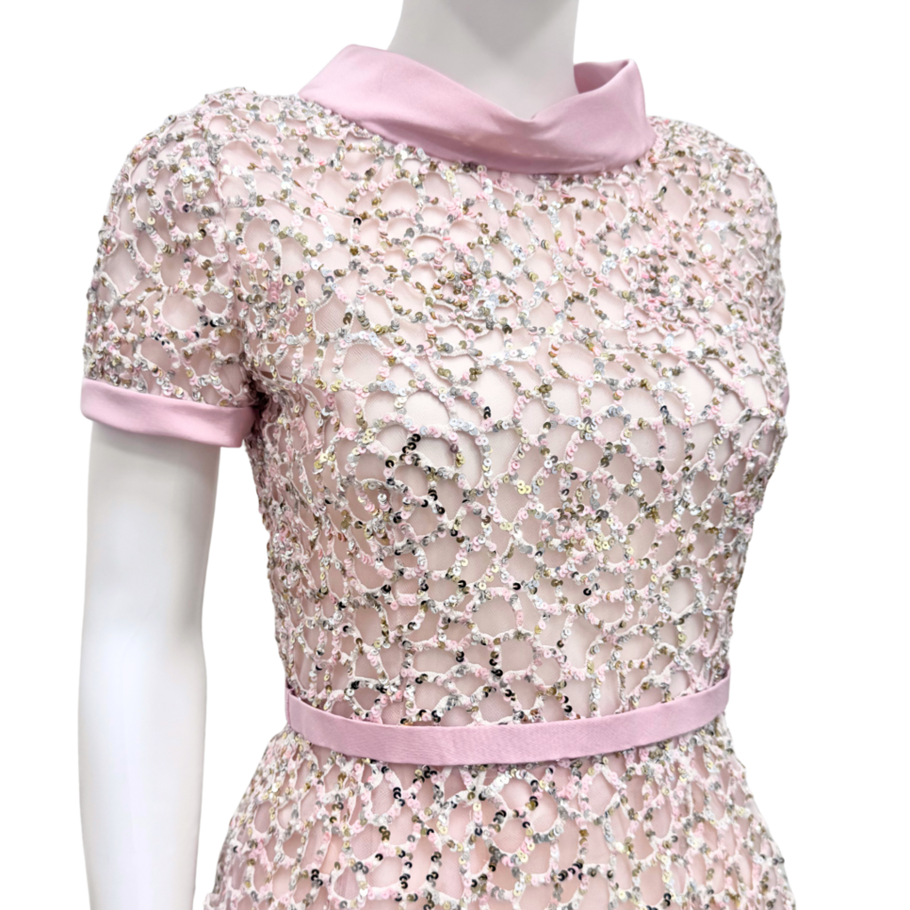 Oscar de la Renta Pink Sequin Silk Dress, 6 (NWT)