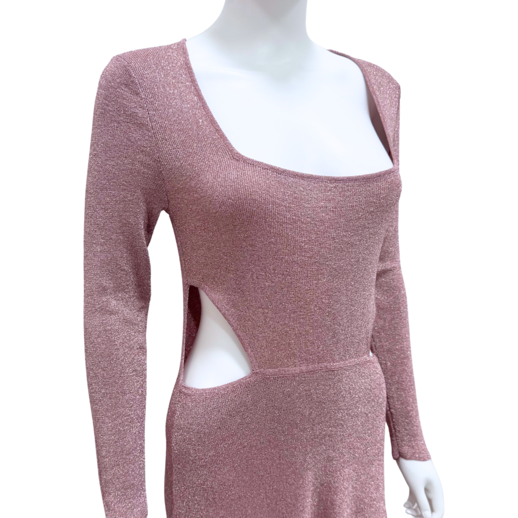 Misa Los Angeles Rose Gold Cutout Long Sleeve Dress, M (NWT)