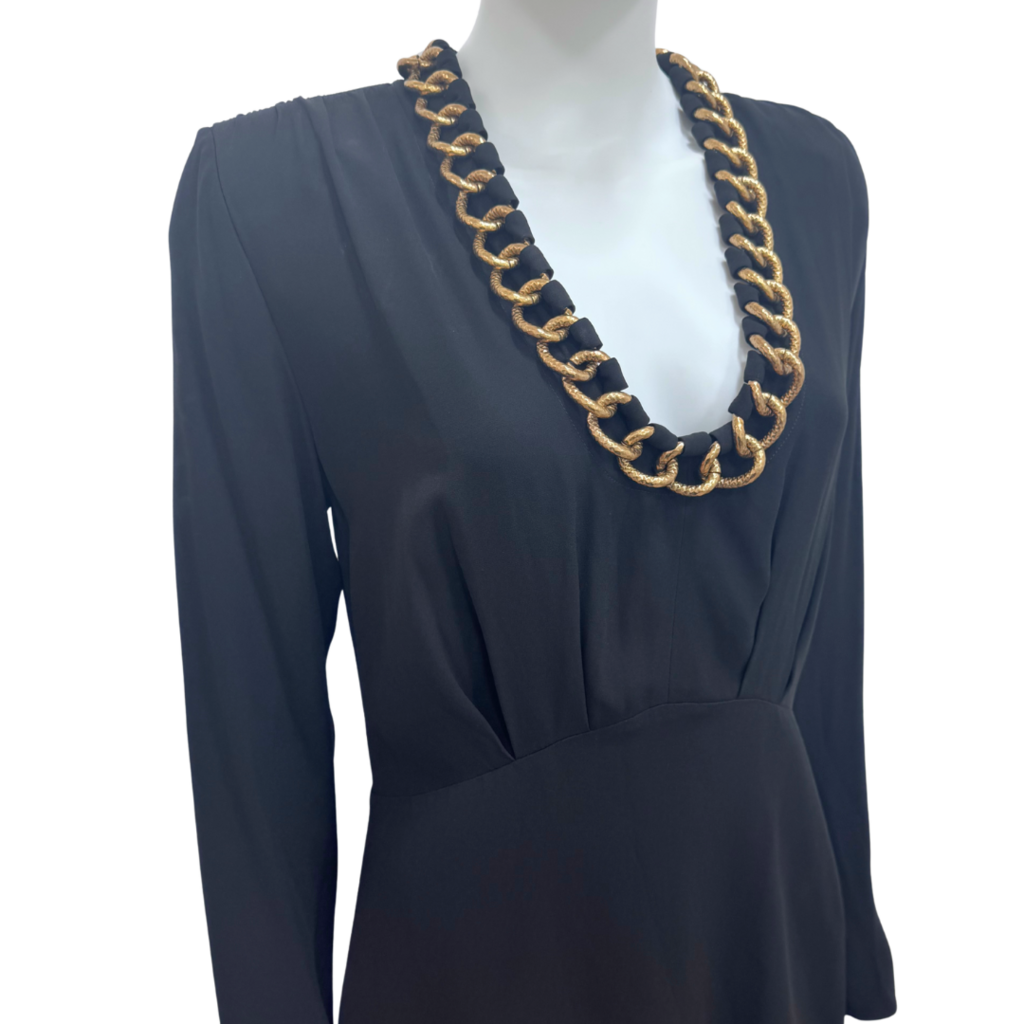 Givenchy Black Viscose Gold Chain Dress, 40 (NWT)