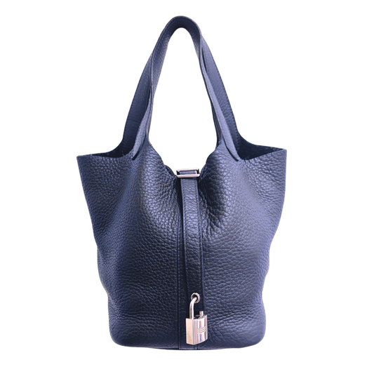 Hermès Picotin Navy Clemence 18CM Silver HW
