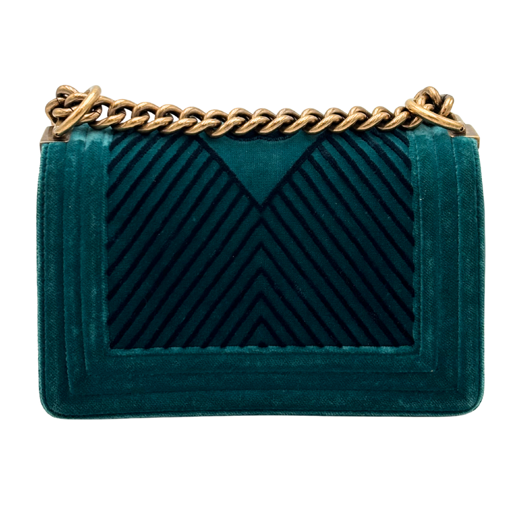Chanel LeBoy Teal Green Velvet Quilted Bag (2017-2018)damage