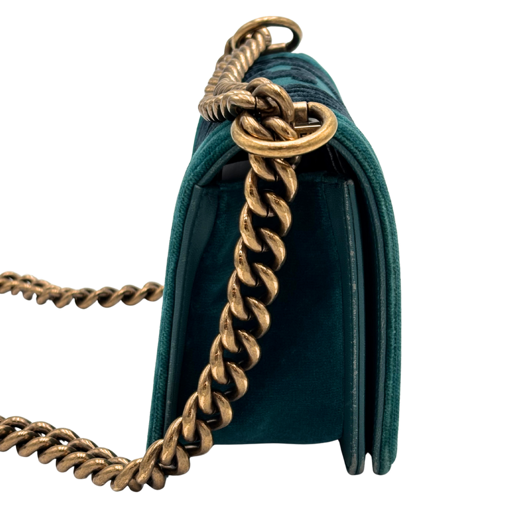 Chanel LeBoy Teal Green Velvet Quilted Bag (2017-2018)damage