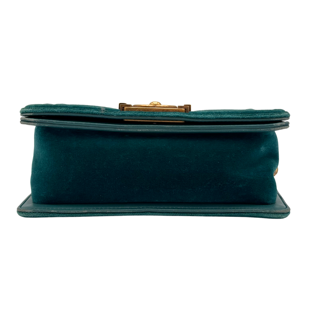 Chanel LeBoy Teal Green Velvet Quilted Bag (2017-2018)damage