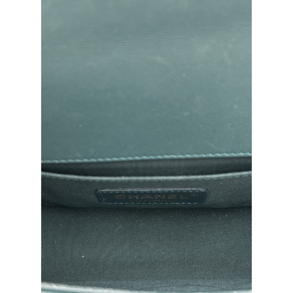 Chanel LeBoy Teal Green Velvet Quilted Bag (2017-2018)damage