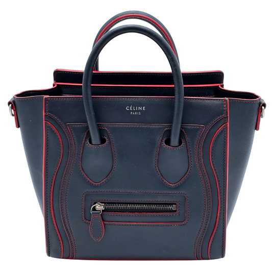 Celine Navy & Red Leather Luggage Bag