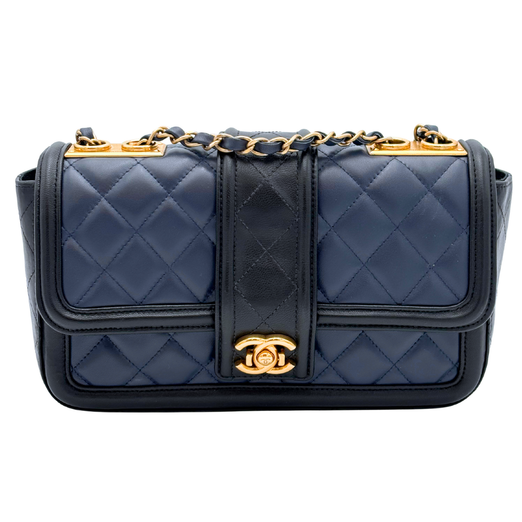 Chanel Navy & Black Quilted Strap Flap Bag (2014-2015)