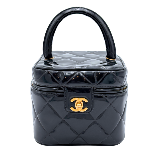 Chanel Black Patent Heart Mirror Vanity Bag (Vintage)