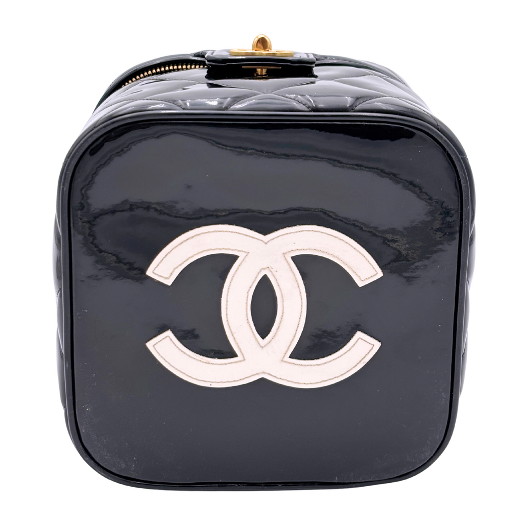 Chanel Black Patent Heart Mirror Vanity Bag (Vintage)
