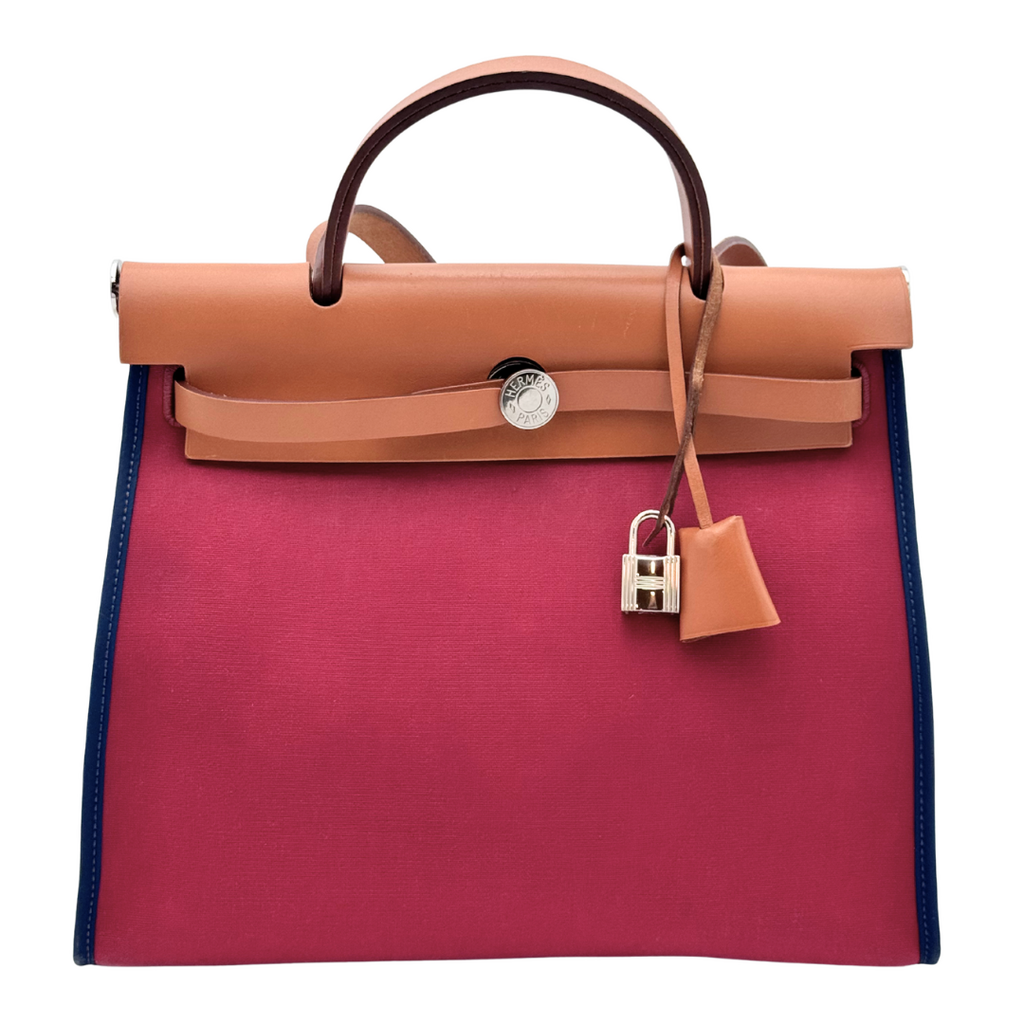 Hermès Red Canvas Brown Leather Herbag