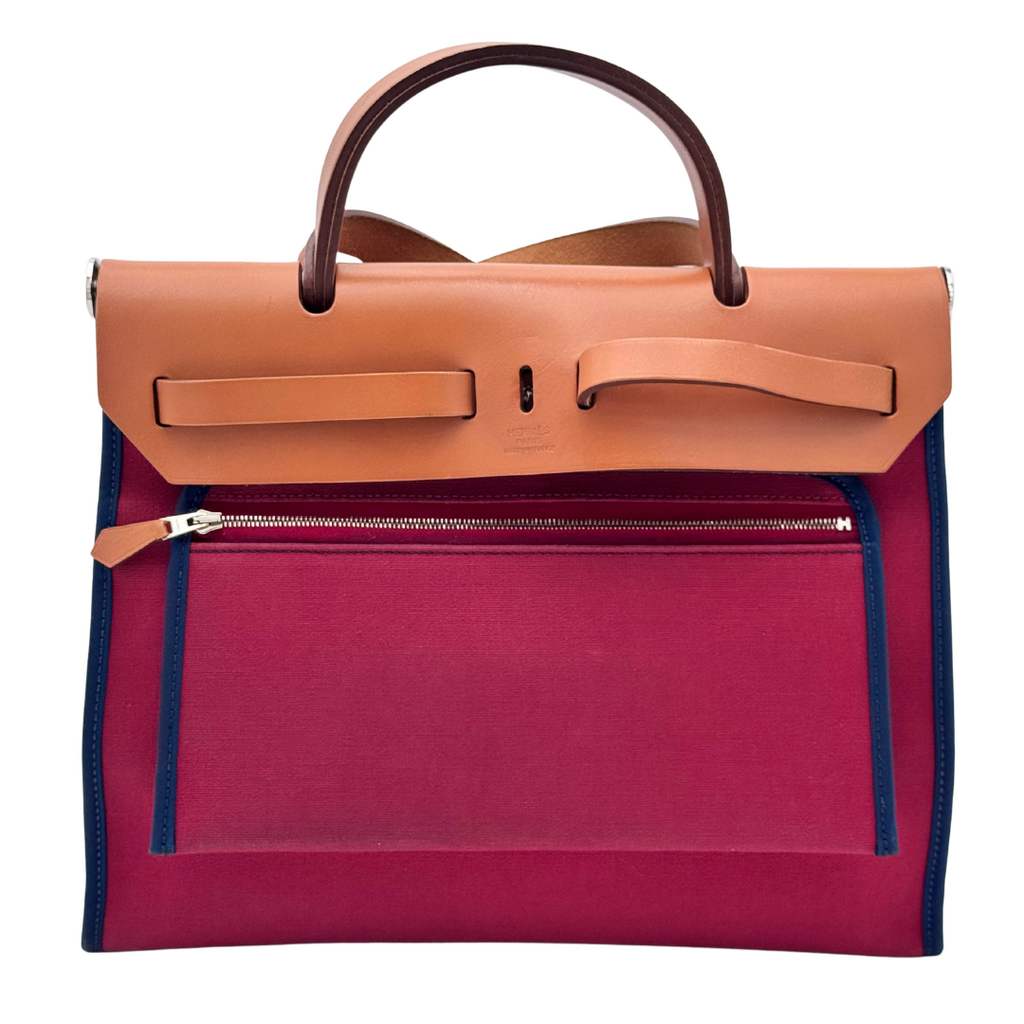 Hermès Red Canvas Brown Leather Herbag