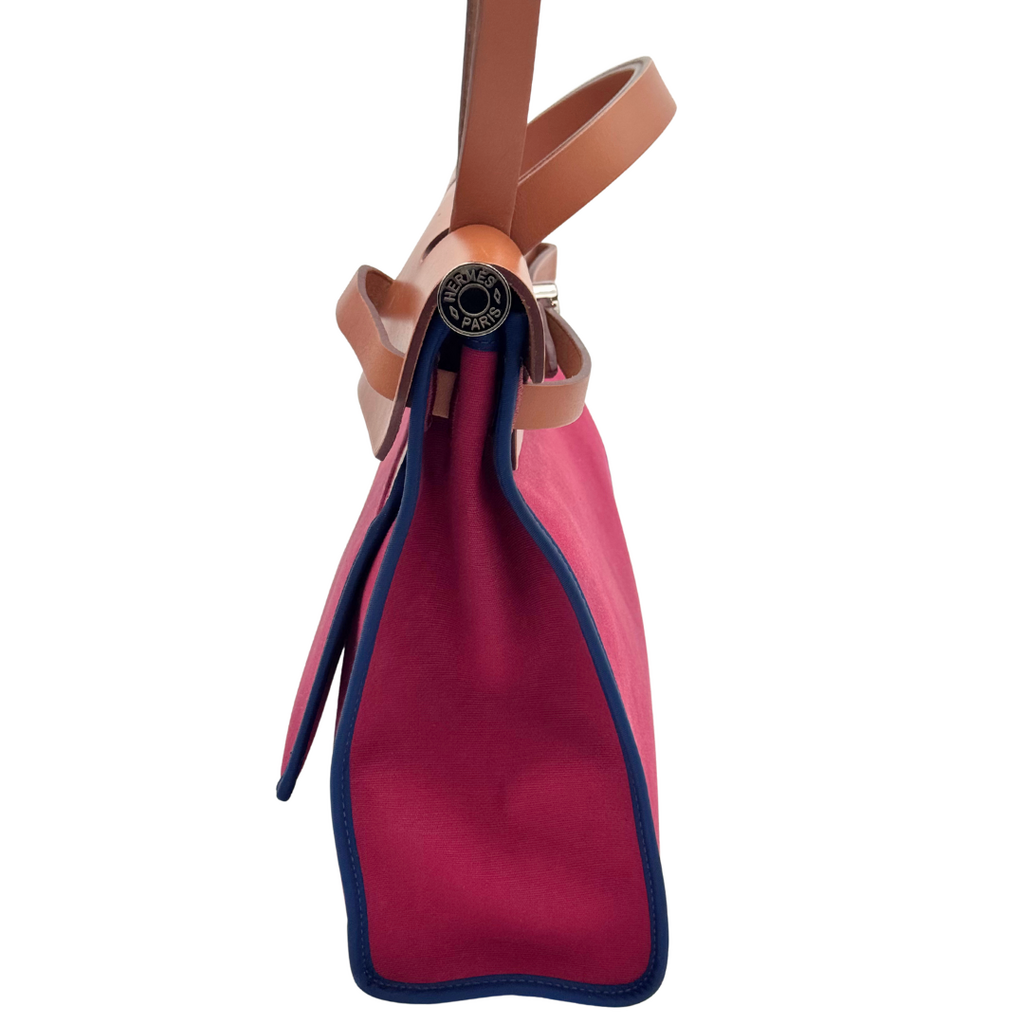 Hermès Red Canvas Brown Leather Herbag