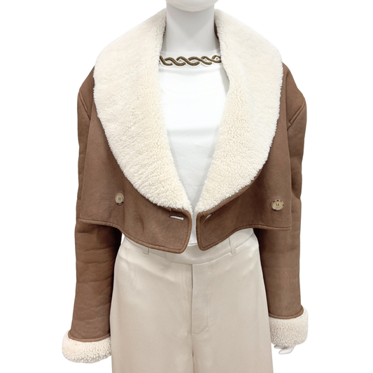 Magda Butrym Brown Suede & Fur Cropped Jacket, 34