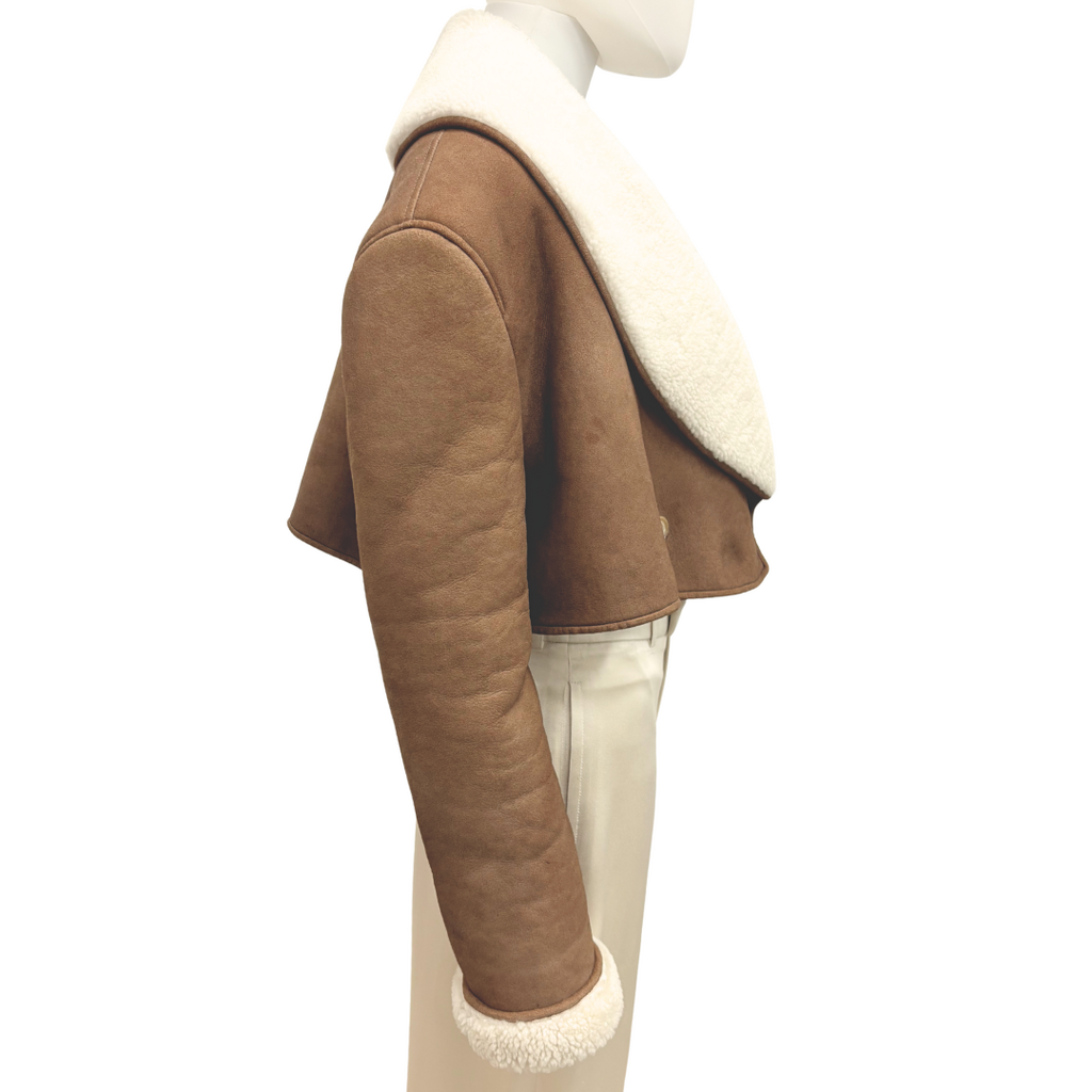 Magda Butrym Brown Suede & Fur Cropped Jacket, 34