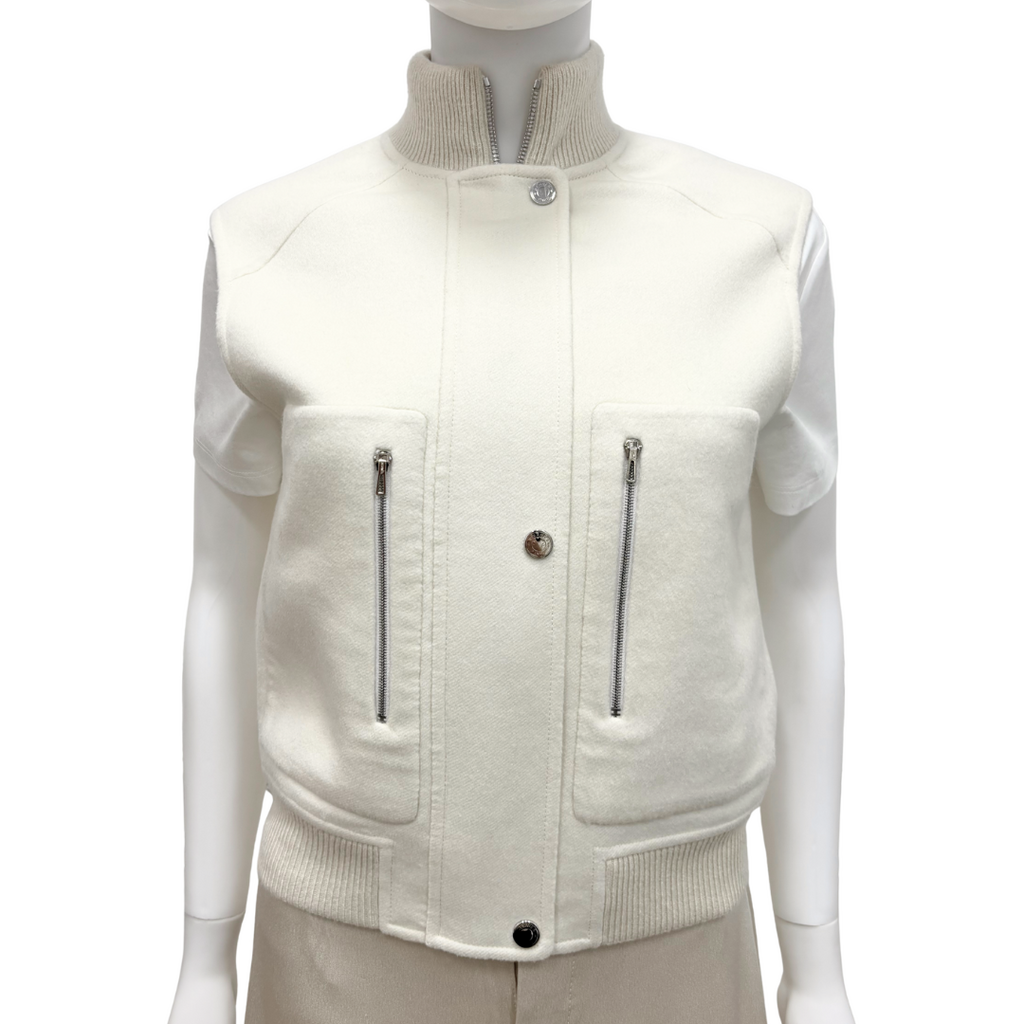 Hermès Sleeveless Short Cream Cashmere Bomber Jacket, 34