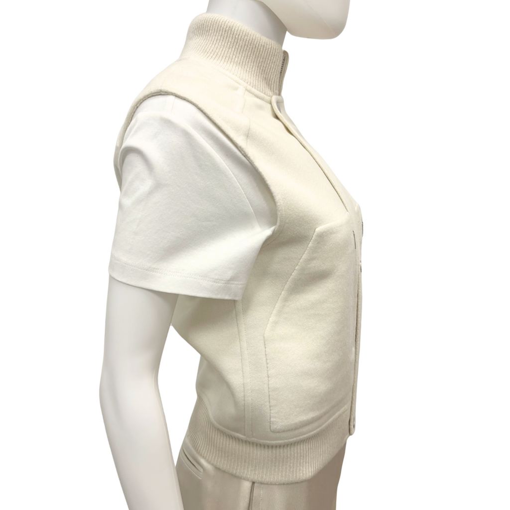 Hermès Sleeveless Short Cream Cashmere Bomber Jacket, 34