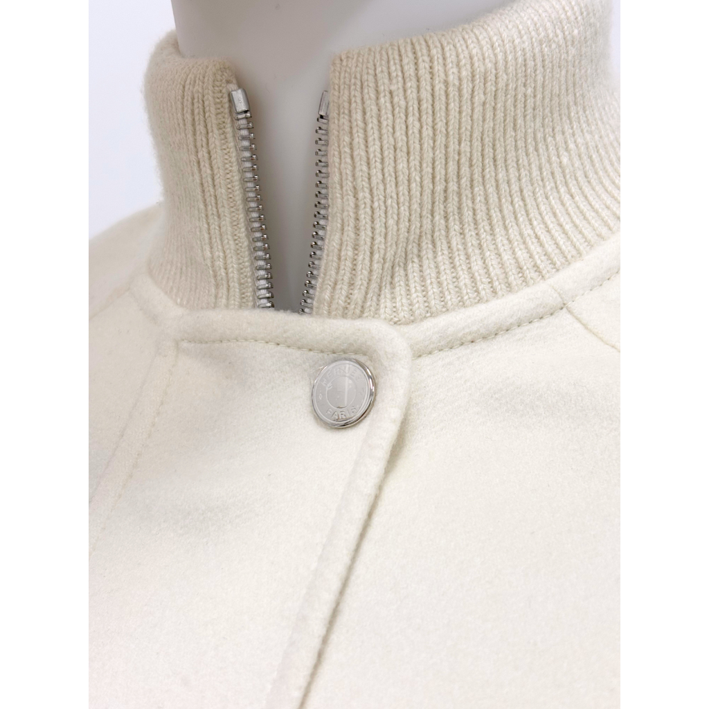 Hermès Sleeveless Short Cream Cashmere Bomber Jacket, 34