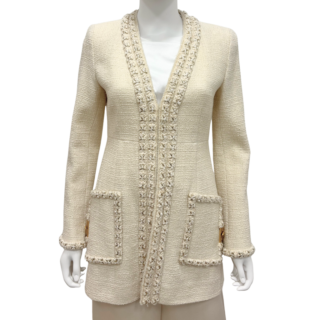 Chanel Cream Tweed Stitched Hardware Jacket, 38