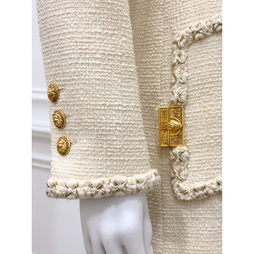 Chanel Cream Tweed Stitched Hardware Jacket, 38