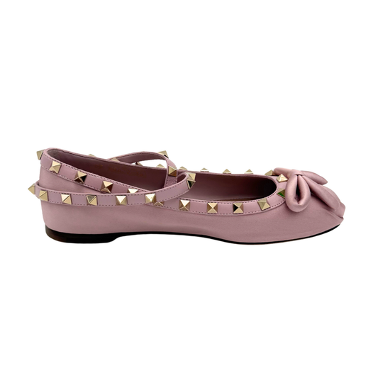 Valentino Pink Satin Rockstud Ballerina Flats, 36