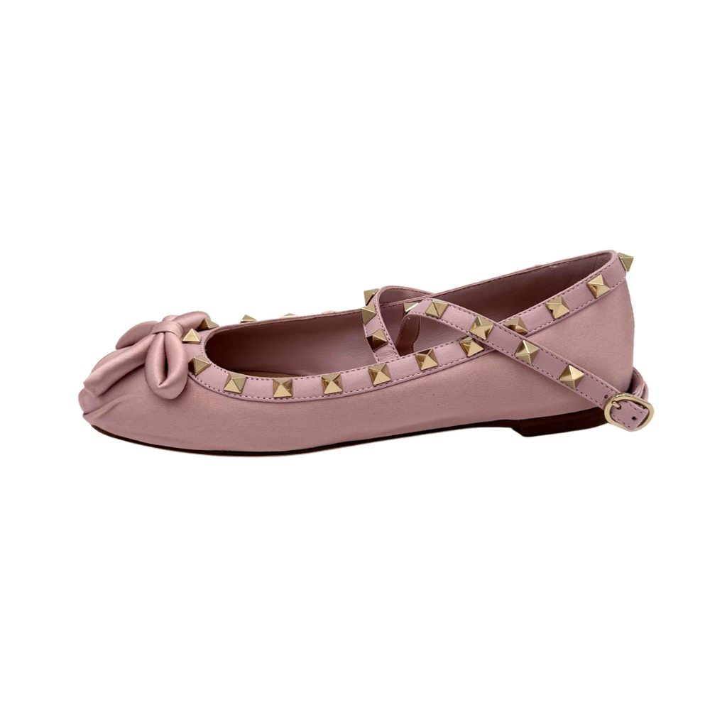 Valentino Pink Satin Rockstud Ballerina Flats, 36