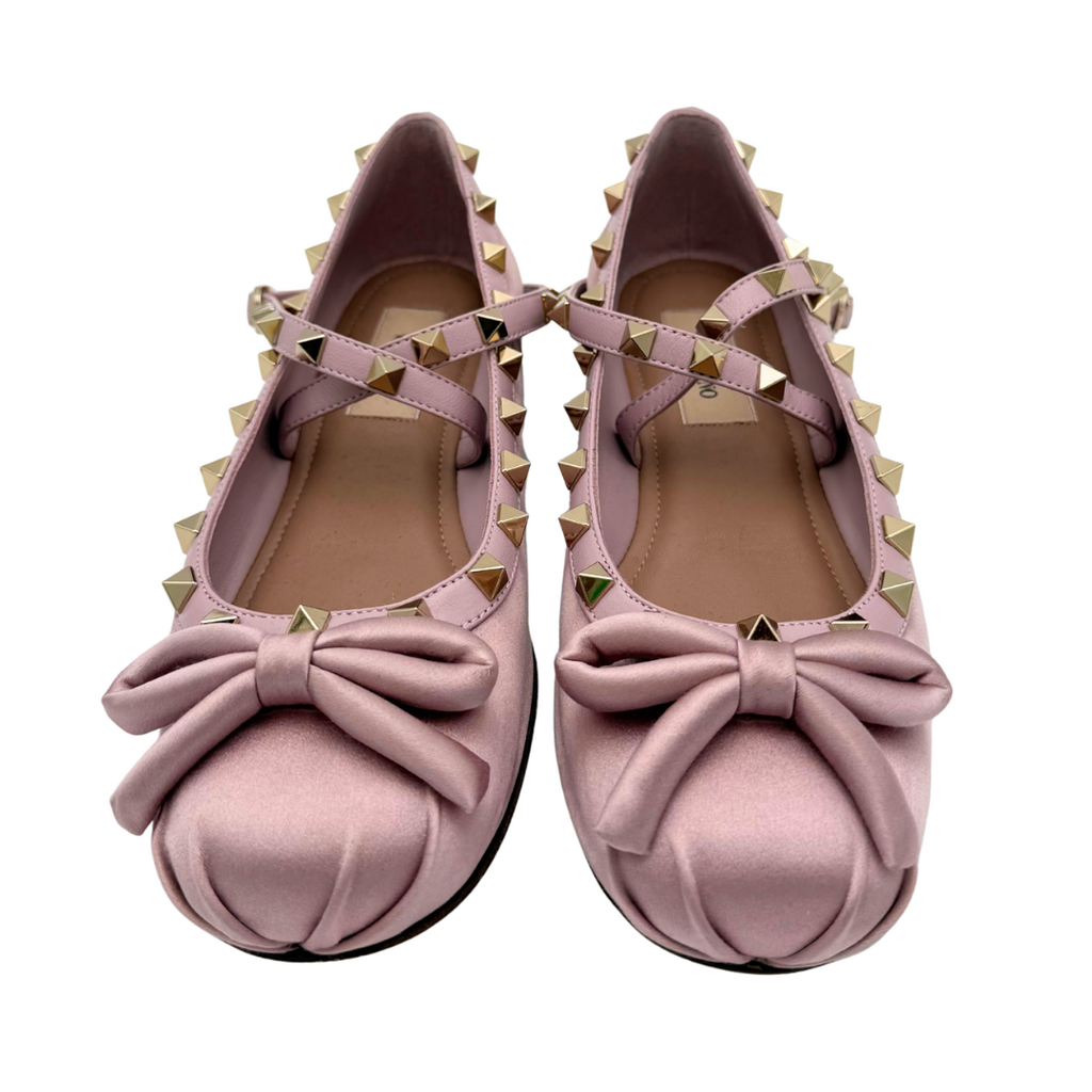 Valentino Pink Satin Rockstud Ballerina Flats, 36
