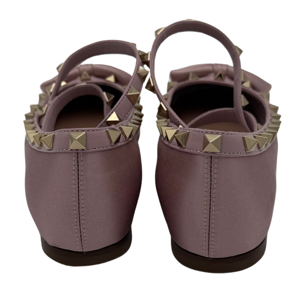 Valentino Pink Satin Rockstud Ballerina Flats, 36