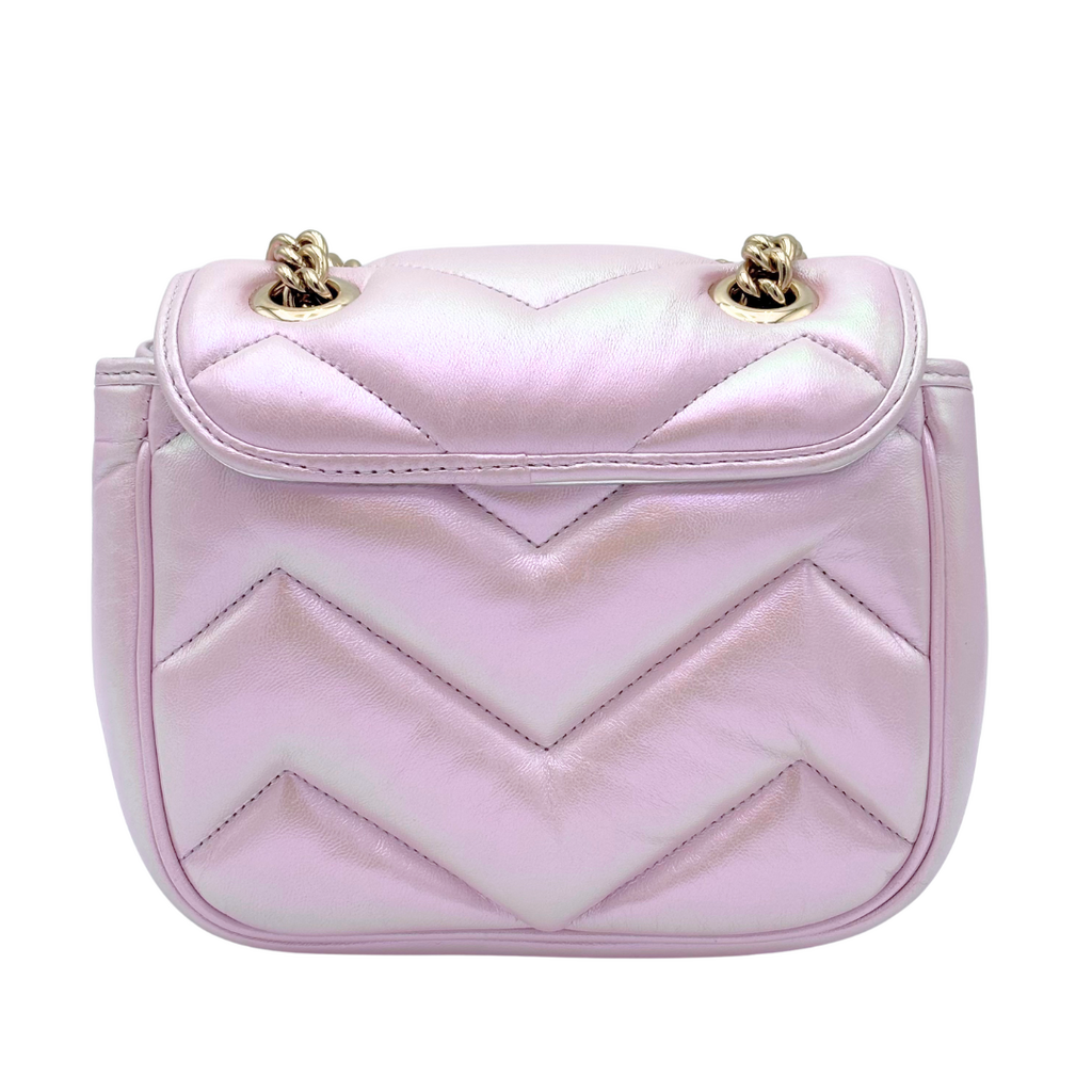 Gucci Pink Iridescent Leather Mini GG Marmont Crossbody