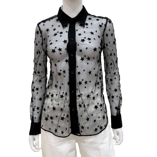 Saint Laurent Black Mesh Button Up w/ Embroidered Stars