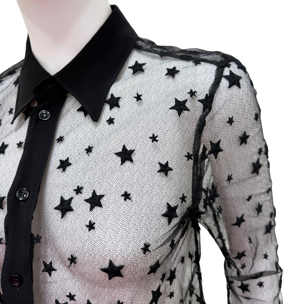 Saint Laurent Black Mesh Button Up w/ Embroidered Stars